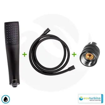 Soffione doccia DELUXE SET 10 Legio | ecoturbino® ET10L Adattatore risparmio acqua + Tubo doccia + Soffione doccia DESIGN | nero