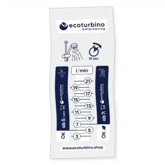 Borsa per la misurazione dell'acqua per determinare il volume d'acqua e l'idoneità dell'ecoturbino® e il potenziale di risparmio. Immagine di alimentazione.