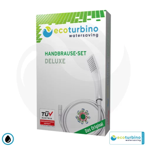 ecoturbino® Duschbrause DELUXE SET Silber 10 Legio | ET10L Wasserspar Adapter + Brauseschlauch + DESIGN Duschkopf