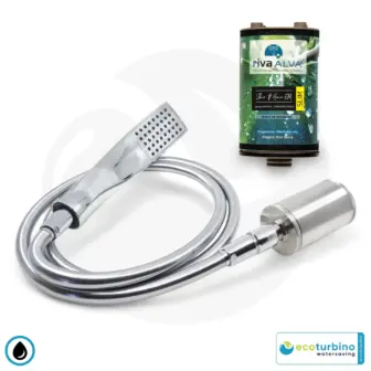 Filtro acqua inquinanti ecoturbino body plus set | doccetta, tubo doccia, adattatore per risparmio idrico, sistema di filtraggio | sistema di risparmio idrico per doccia | attacchi filettati da 1/2