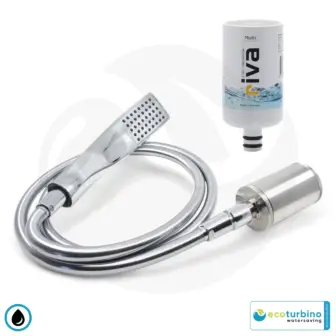 Filtro acqua antilegionella ecoturbino clinic plus set | doccetta, tubo doccia, adattatore per il risparmio idrico, sistema di filtraggio | sistema di risparmio idrico per doccia | attacchi filettati da 1/2
