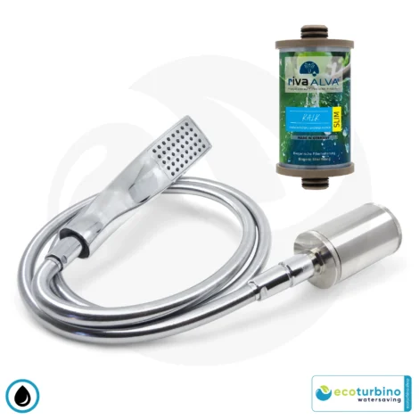 Kalkfilter ecoturbino hotel plus set | handdouche, doucheslang, waterbesparende adapter, filtersysteem | waterbesparend douchesysteem | aansluitingen met 1/2" schroefdraad