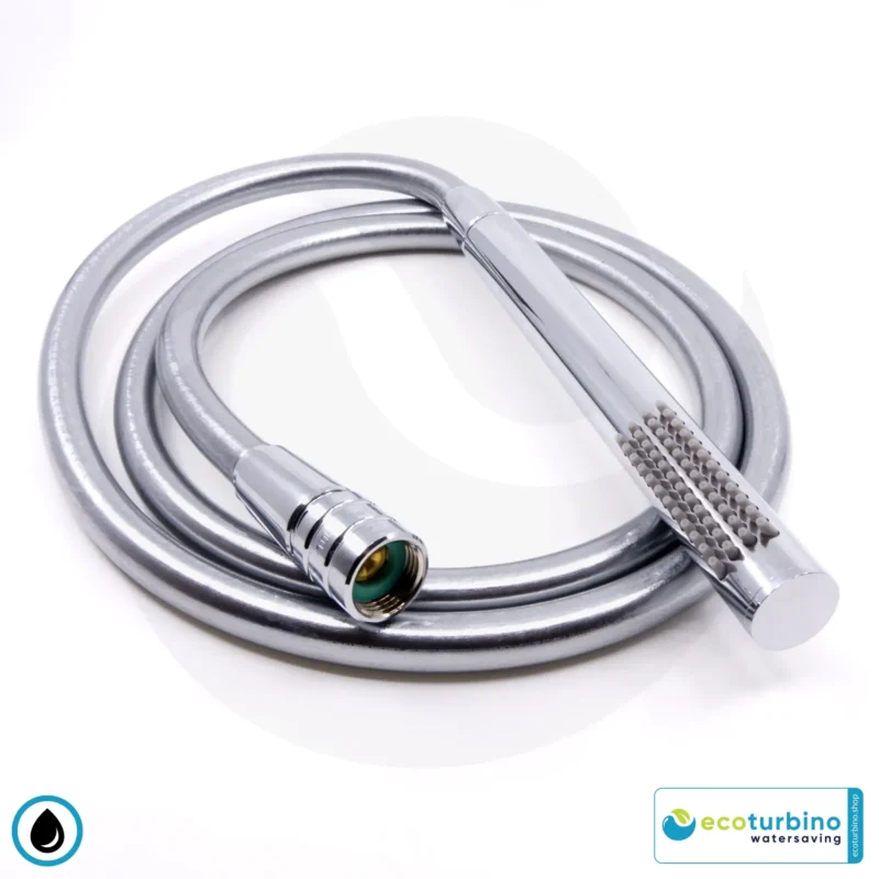 DELUXE S SET douchekop, zilver | Waterbesparende adapter + doucheslang + DESIGN handdouche | ecoturbino®