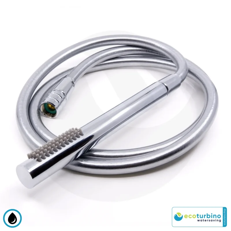 DELUXE S SET douchekop, zilver | Waterbesparende adapter + doucheslang + DESIGN handdouche | ecoturbino®