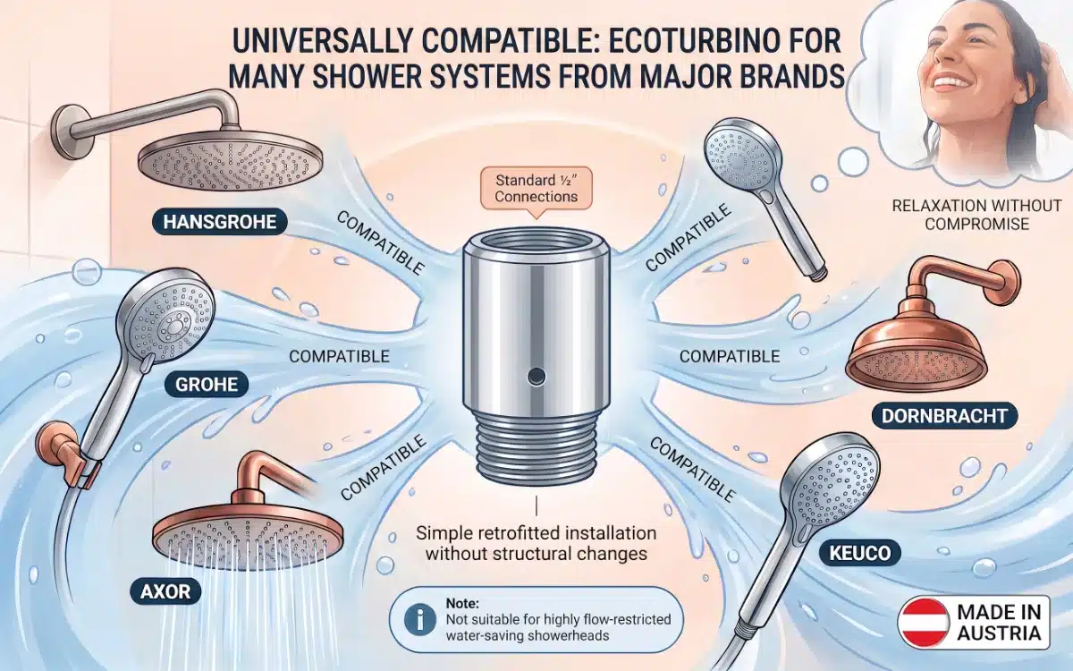 économiseur d'eau ecoturbino | Convient à toutes les douches à main monojet standard sans fonction d'économie d'eau, de tous les fabricants